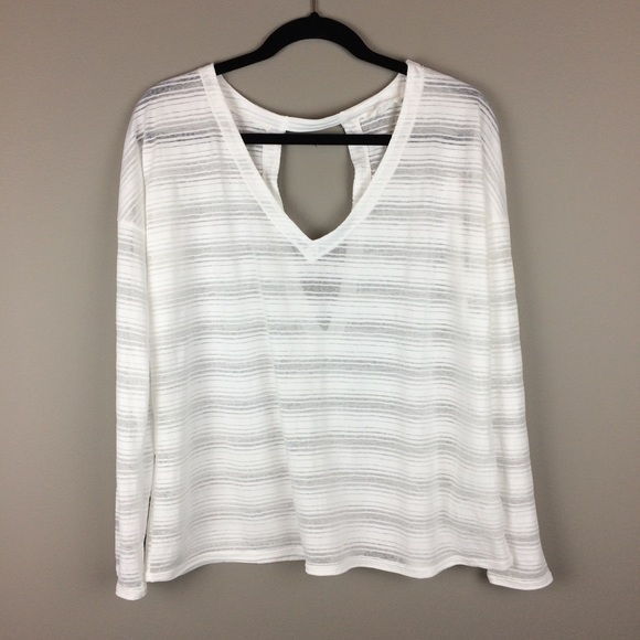 Athleta Tops - Athleta semi sheer striped white cutout back top